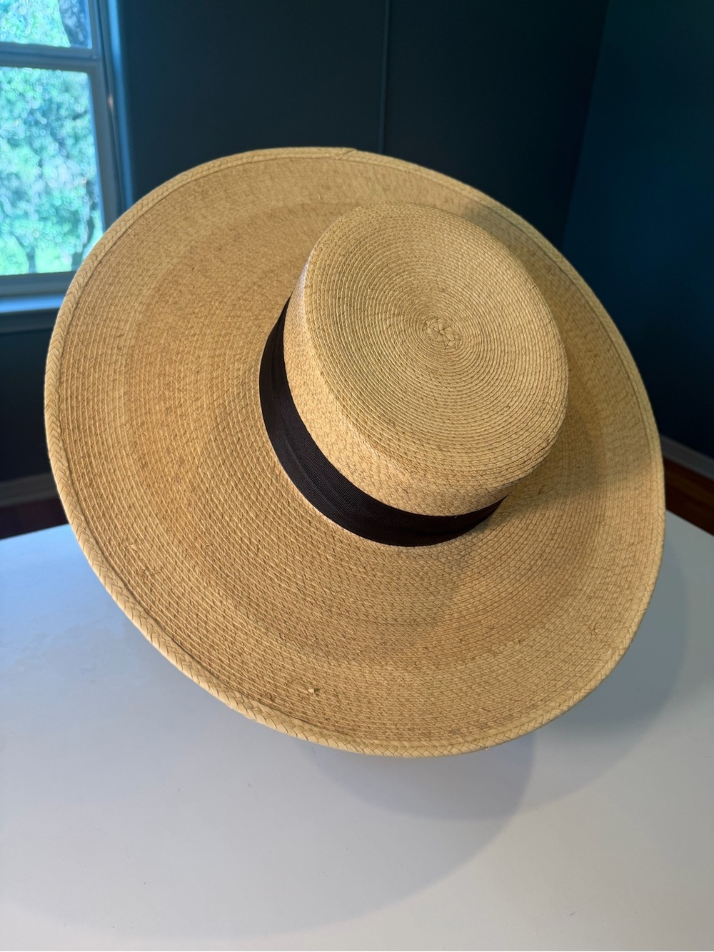 Stetson Natural Straw Wide-Brim Hat with Black Band Boater Palm Size XXL